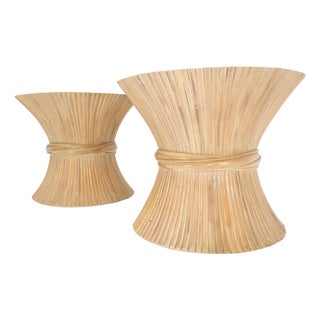 Pair of Sheaf of Wheat 26" Round Side End Table Stands Pedestals MINT For Sale