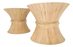 Pair of Sheaf of Wheat 26" Round Side End Table Stands Pedestals MINT
