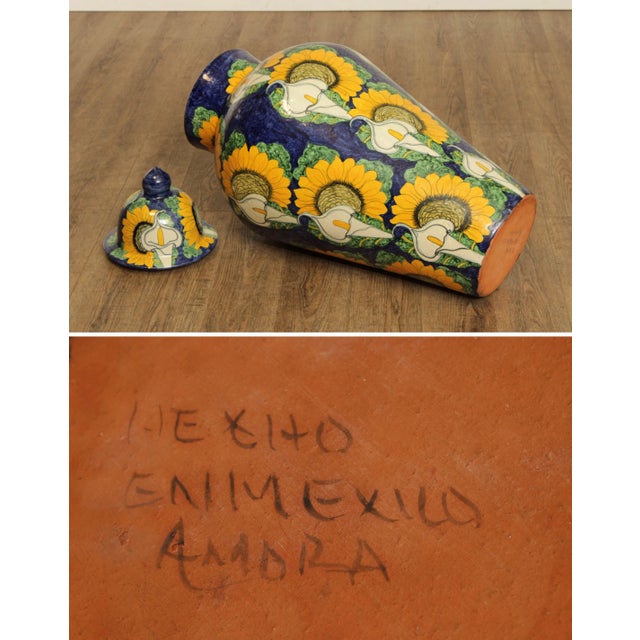 Hand Painted Mexican Pottery Ginger Jar or Urn For Sale - Image 10 of 12