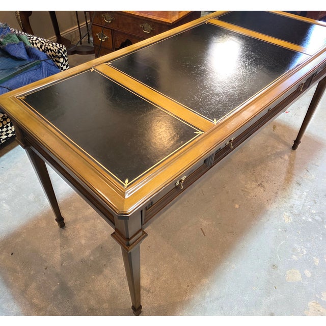 Vintage Brandt Regency Revival Neoclassical Writing Desk With Black Tooled Leather Inset Top For Sale - Image 16 of 16