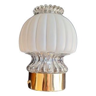 Vintage Table Lamp with Chrome-Plated Metal Base and Relief Glass Shade by Graewe, 1970s For Sale