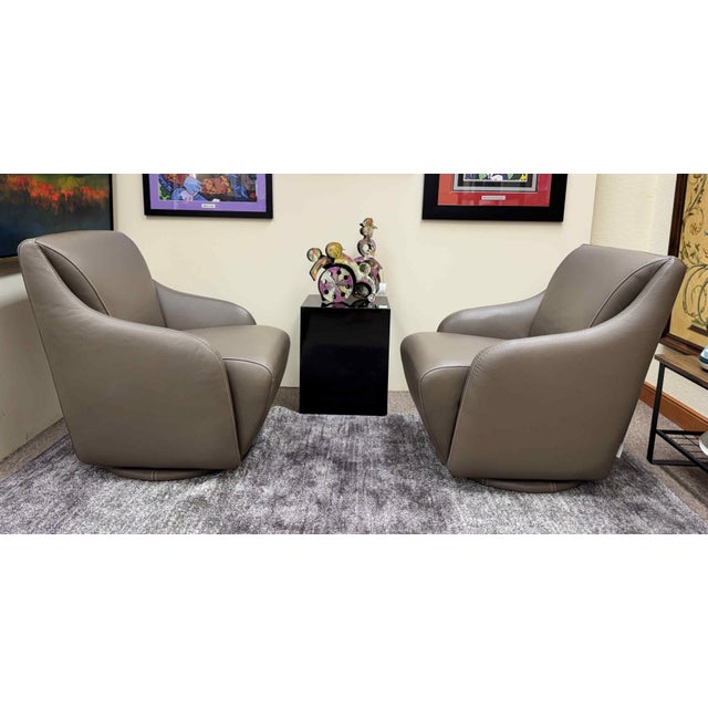 W. Schillig Leather Nikki Swivel Lounge Chairs, a Pair For Sale - Image 9 of 17