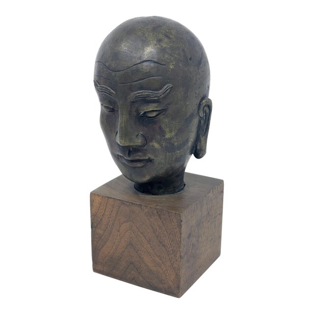 Late 19th Century Chinese Buddhist Bronze Luohan Head For Sale