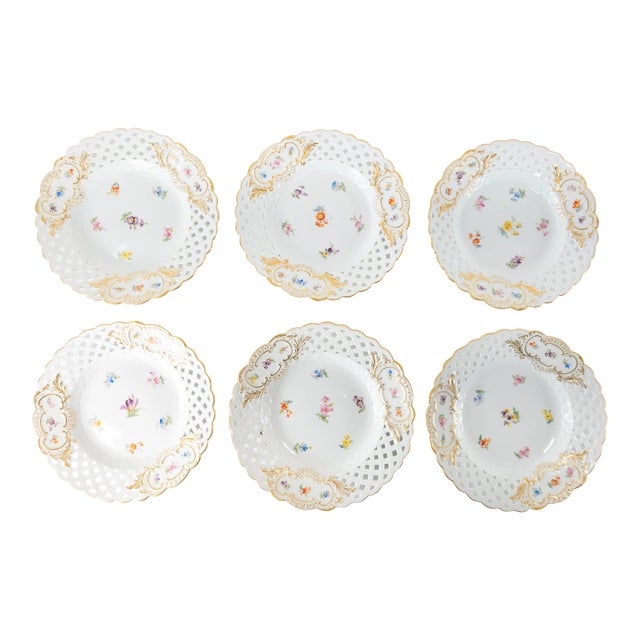 19th Century Set of 6 Meissen Reticulated 8 1/8" Porcelain Luncheon Plates For Sale