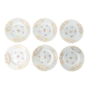 19th Century Set of 6 Meissen Reticulated 8 1/8" Porcelain Luncheon Plates