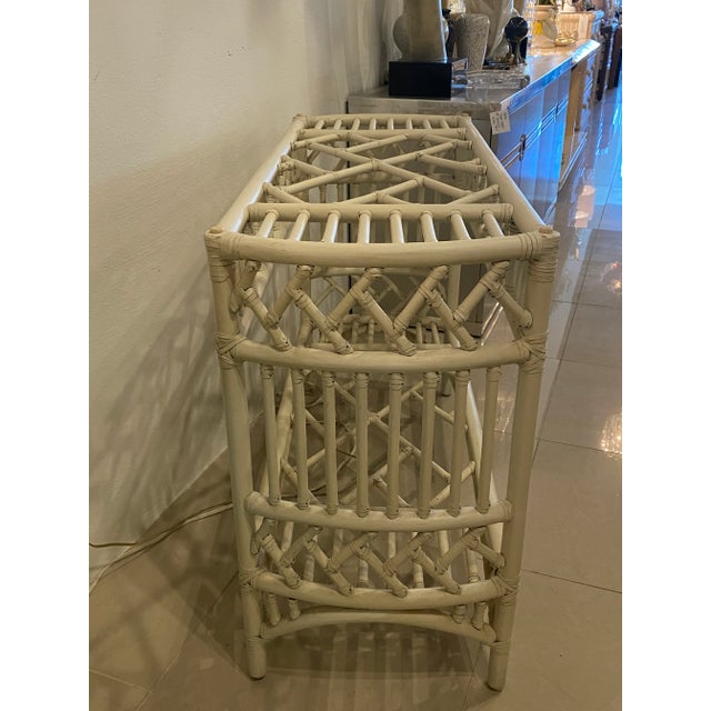 Ficks Reed Vintage Rattan Chinese Chippendale Ficks Reed Console Table For Sale - Image 4 of 12