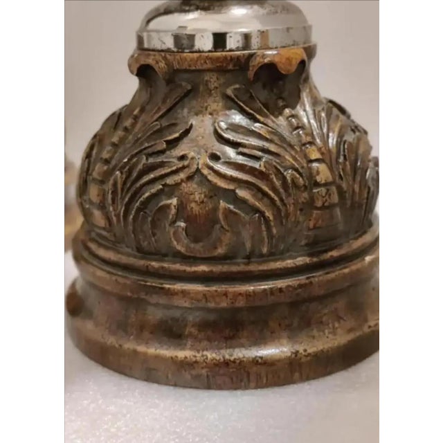 Wood Late 20th Century Ornate Maitland-Smith Hand-Carved Candle Holders ~ Set of 3 For Sale - Image 7 of 10
