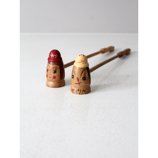 Wood Mid-Century Novelty Wood Salt and Pepper Shakers Pair For Sale - Image 7 of 7