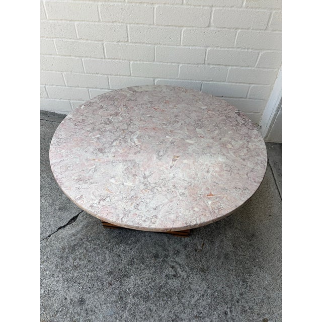 Hekman Furniture Vintage Hekman Mid-Century Modern Pink Marble Top Coffee Table For Sale - Image 4 of 10