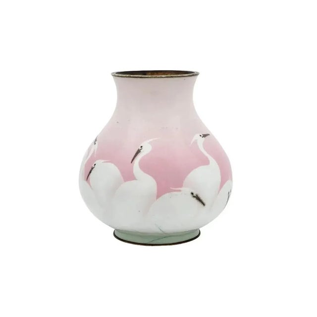Late 19th Century Japanese Meiji Era Wireless Cloisonne Pink Crane Enamel Vase For Sale In New York - Image 6 of 6