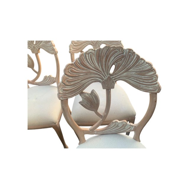 Wood Late 20th Century Lime Wash Lotus Floral Carved Dining Set in the Manner of Phyllis Morris For Sale - Image 7 of 11