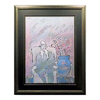 Peter Max "Seated Man" Hand Signed 1981 Serigraph, Custom Framed For Sale