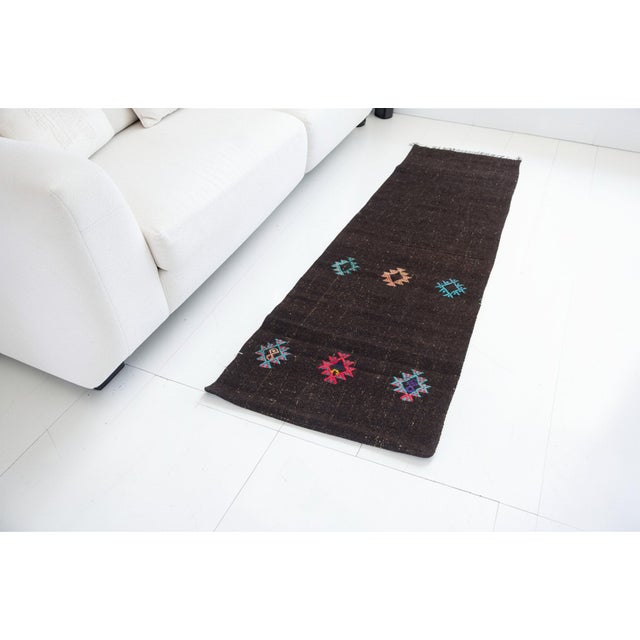 Textile Organic Vintage Black Kilim Runner For Sale - Image 7 of 10