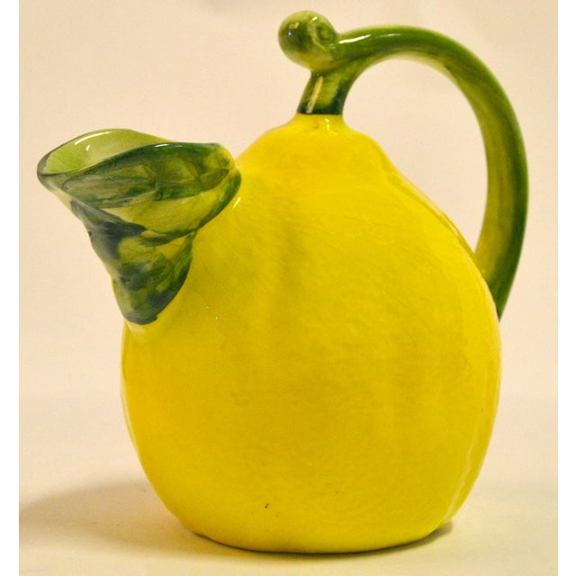 Mid-20th Century Artisan Made Lemon Pitcher Ceramic Majolica Yellow Green Italy For Sale - Image 12 of 16