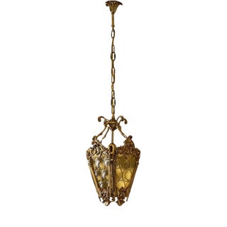 Mid-Century Hall Lantern with Yellow Bottle-Bottom Glass, 1950s For Sale