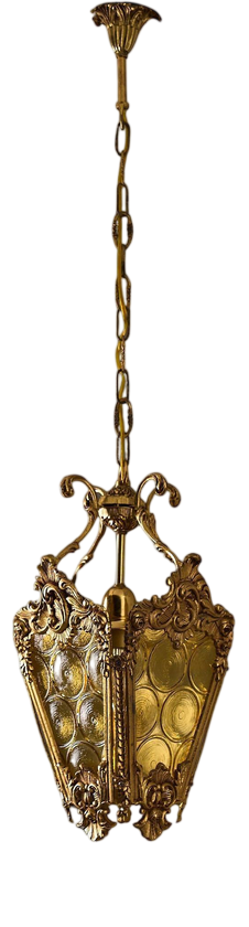 Mid-Century Hall Lantern with Yellow Bottle-Bottom Glass, 1950s