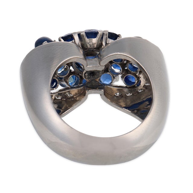 Mid 20th Century Retro Gia 5.00 Carat Sapphire Diamond Platinum Cocktail Ring, Size 6 For Sale In Los Angeles - Image 6 of 6