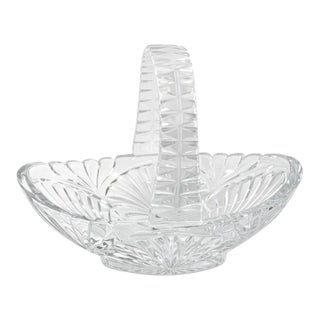 Vintage American Pressed Glass Basket Relish Candy/Dish W/Handle 7” X 3” X .45” For Sale
