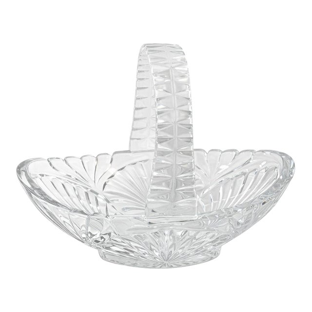 Vintage American Pressed Glass Basket Relish Candy/Dish W/Handle 7” X 3” X .45” For Sale