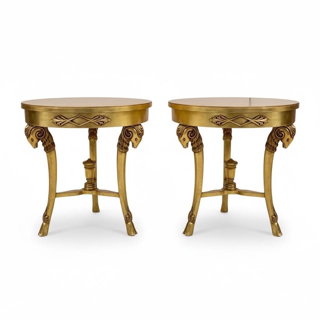 Mid-Century Neo-Classical Style Italian Carved Giltwood Side Tables W/ Rams - Pair For Sale In Atlanta - Image 6 of 6