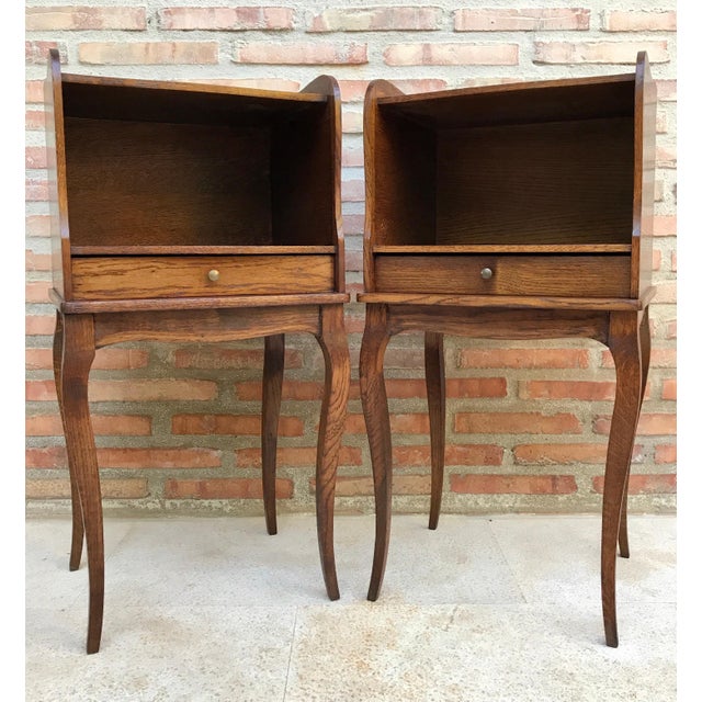 1960s French Louis XV Style Nightstands in Walnut with Drawer and Open Self, A Pair For Sale - Image 6 of 18