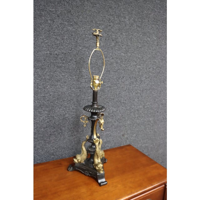 Antique French Empire Style Bronze Dolphin Table Lamps – Pair For Sale - Image 12 of 13