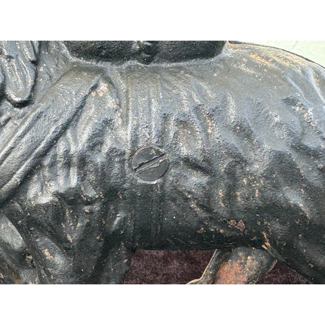 Metal Antique Cast Iron Dog Still Coin Bank With Saddle Bags, Two-Piece Construction For Sale - Image 7 of 8