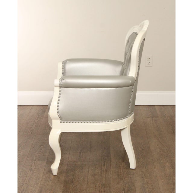 French Rococo Style White Lacquered Tufted Armchair For Sale - Image 9 of 12