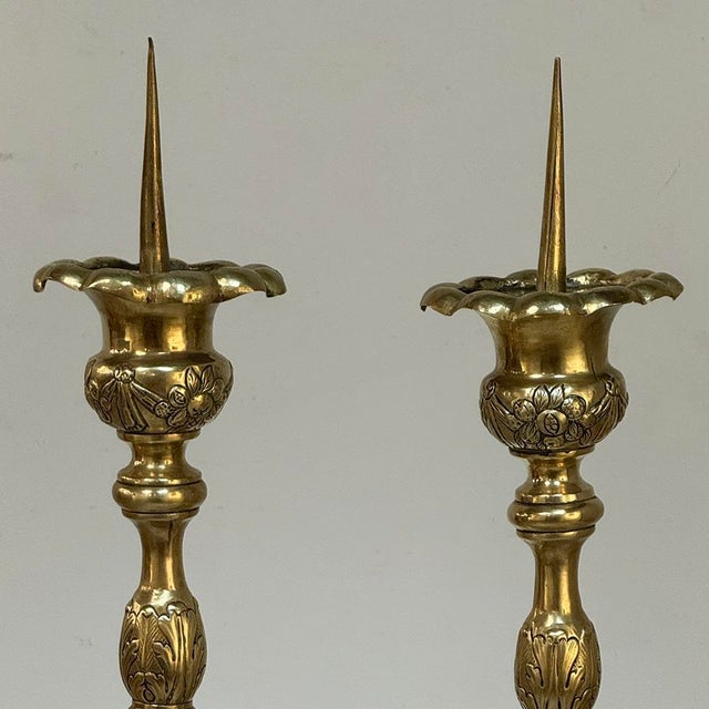 Set of Four Late 17th Century French Renaissance Brass Altar Candlesticks For Sale - Image 11 of 18