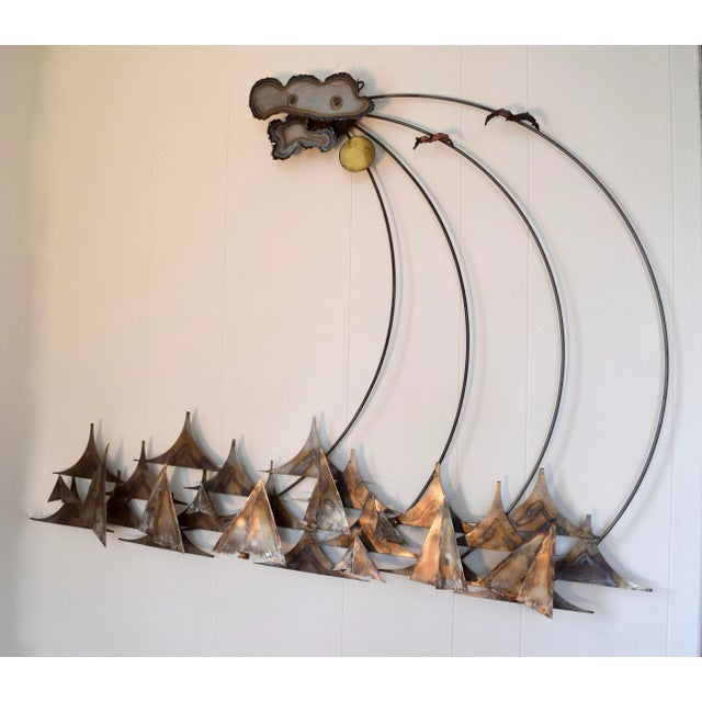 Curtis Jere Mixed Metals Wall Sculpture of Racing Sailboats, 1983 For Sale - Image 4 of 6