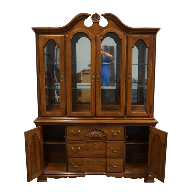 Brown Late 20th Century Broyhill Furniture Walnut Traditional Style 60" Buffet W. Lighted Display China Cabinet For Sale - Image 8 of 16