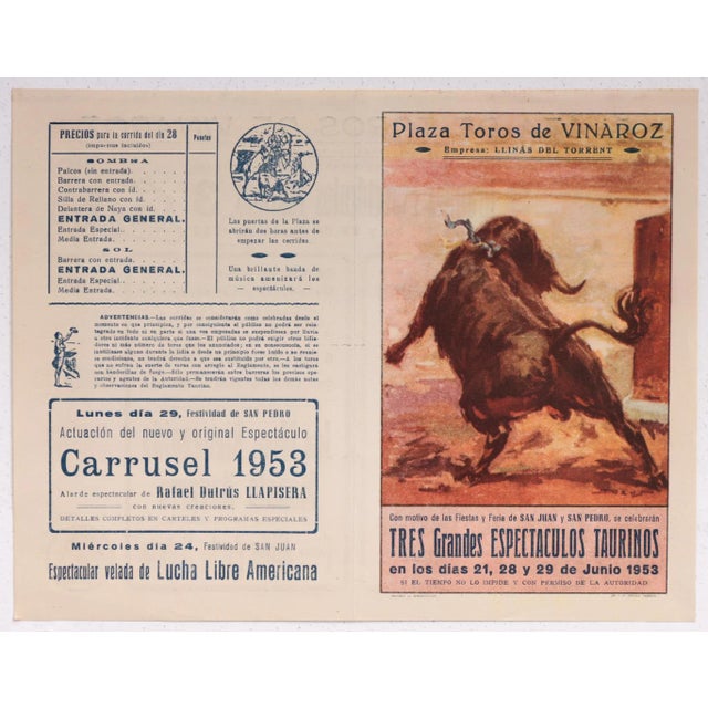 Date: 1950's Size: 8.5 x 10.75 inches About The Poster: According to "Frommer's Travel Guide," bullfighting in Spain...