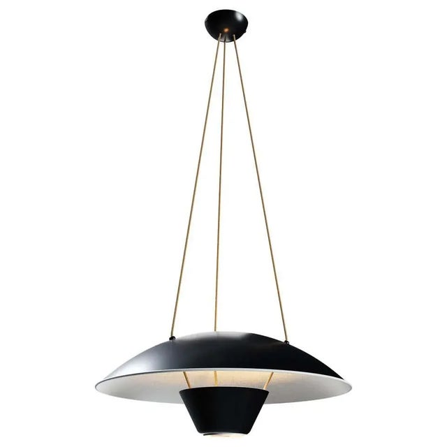 Michel Mortier M4 Suspension Lamp in Black for Disderot. Originally designed in 1952, this sculptural lamp is a newly...