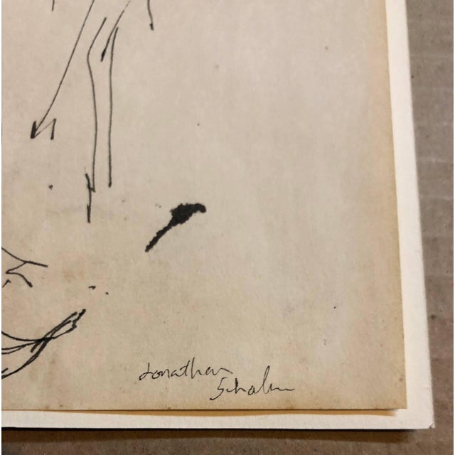 Mid 20th Century Jonathan Shahn, Ink Drawing Man in Suit and Hat with Nude For Sale - Image 5 of 5