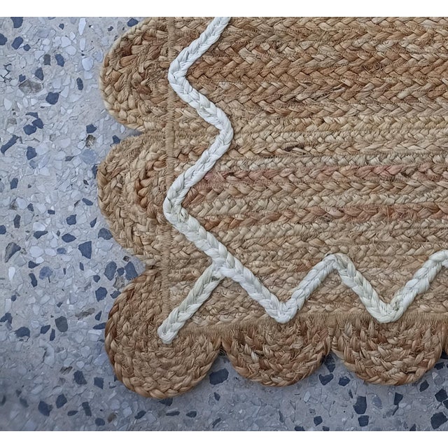 Handwoven Natural Jute Doormat Rug With Raised Zigzag Ivory 3d Border For Sale - Image 6 of 10