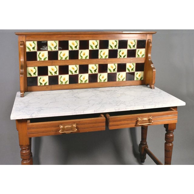 Brown Edwardian Washstand in Marble and Birch, 1890s For Sale - Image 8 of 18