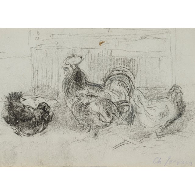 C. Jacque, Study from the Chicken Yard, 19th-Century, Charcoal For Sale