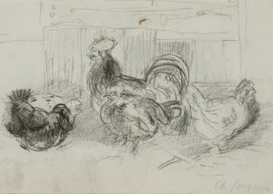 C. Jacque, Study from the Chicken Yard, 19th-Century, Charcoal