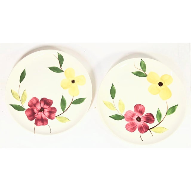 Art Nouveau Mid-Century Pink and Yellow Dogwood Plates- Set of Eight For Sale - Image 3 of 15