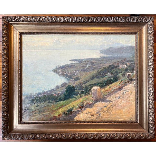 Late 19th Century Antique 19th Century French Impressionist Landscape Oil Painting of the Riviera / Mediterranean Sea Coast For Sale - Image 5 of 9