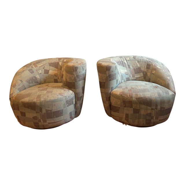 Mid 20th Century Kagan Style Nautilus Swivel Lounge Chairs - Pair For Sale