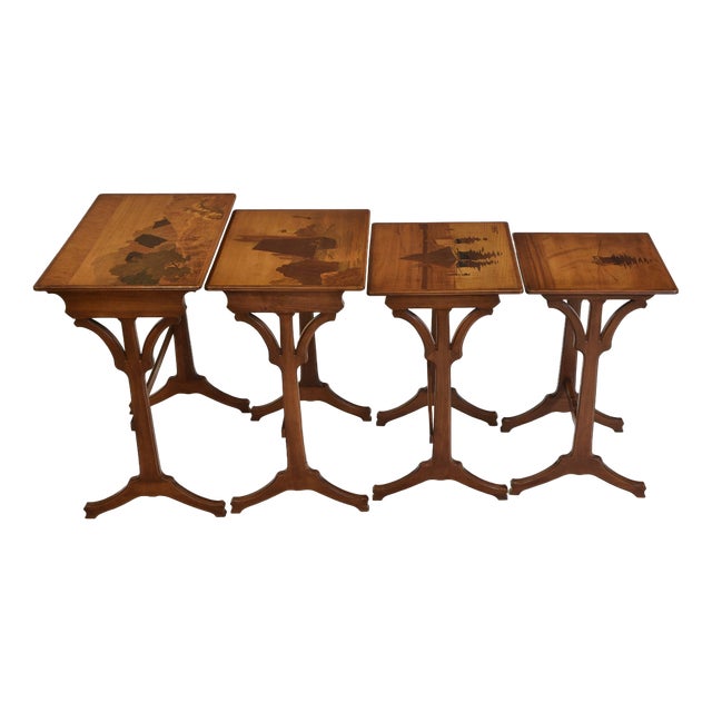 Art Nouveau Seascape Boats Nesting Tables by Emile Gallé, 1900s, Set of 4 For Sale
