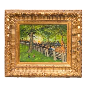 1930s Walk in the Park, American Ashcan School Figurative Oil Painting, Framed