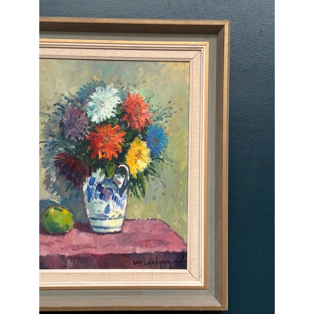 Eric Lundgren, Asters in Ceramic Vase, 1950s, Oil on Canvas, Framed For Sale - Image 4 of 18