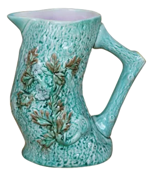 Antique Majolica Turquoise Adirondak Tree Trunk Log Branch Pitcher Jug