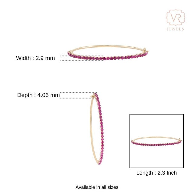 Classic 2.43ct Natural Round Cut Ruby Art Deco Bangle by VRJewels in 14k Yellow Gold For Sale - Image 11 of 17