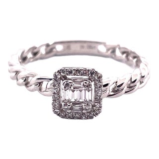 14k 0.125ct Cube Link Design Dainty 14k White Gold Diamond Ring Size 6.5 For Sale