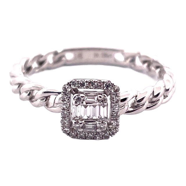 14k 0.125ct Cube Link Design Dainty 14k White Gold Diamond Ring Size 6.5 For Sale