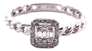 14k 0.125ct Cube Link Design Dainty 14k White Gold Diamond Ring Size 6.5