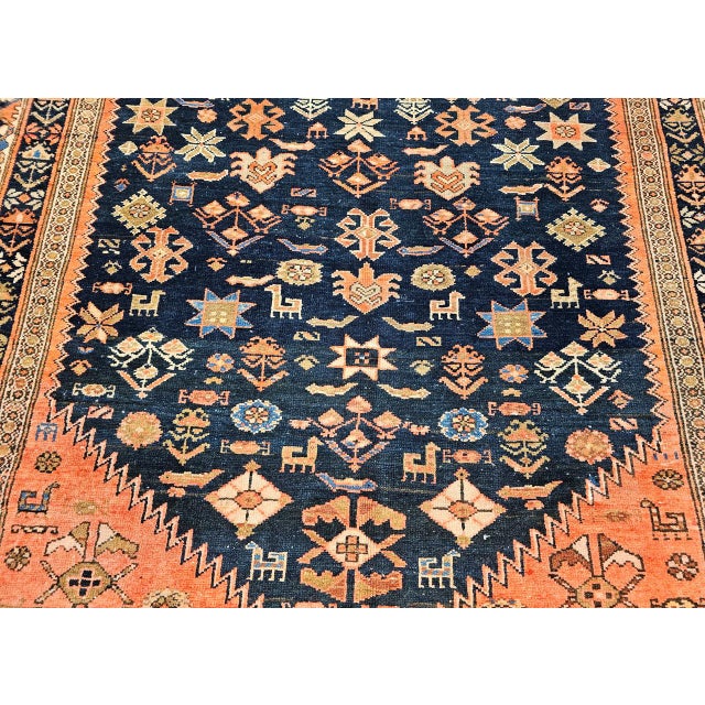 Antique Persian Malayer Tribal Gallery Rug, Hand-Knotted Wool, Geometric Pattern, 5x13, Terracotta & Navy For Sale In Chicago - Image 6 of 18